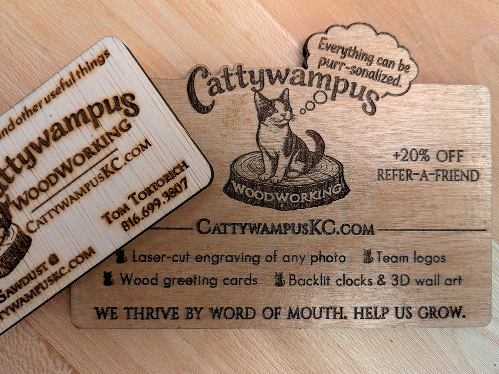 Laser-engraved wooden business cards