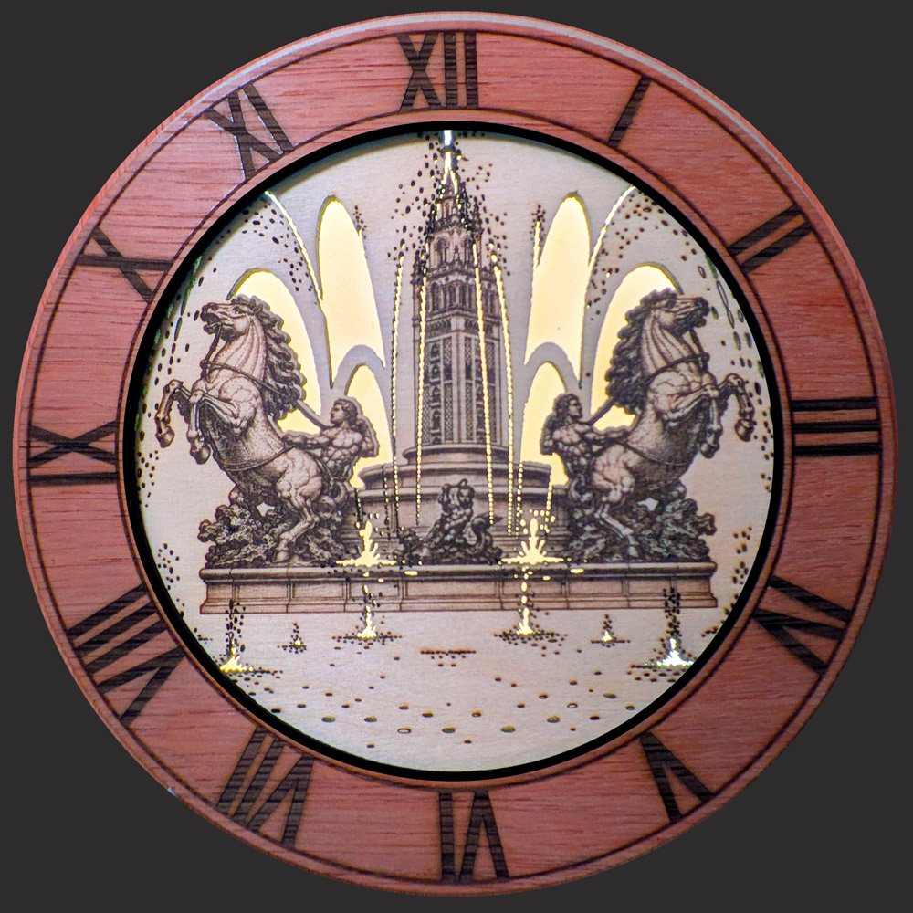 Custom engraved fountain clock