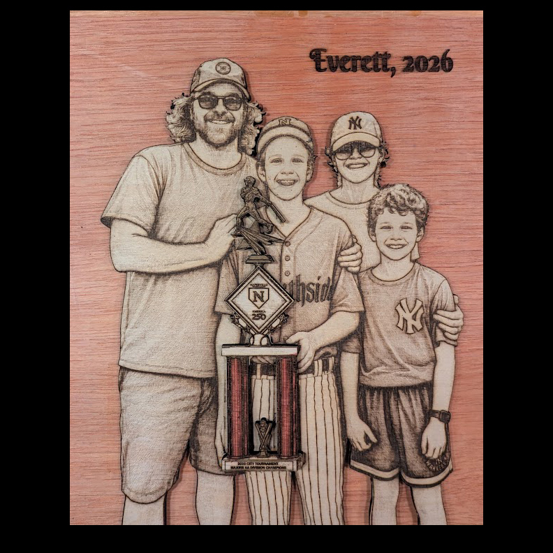 Personal photograph engraved on wood