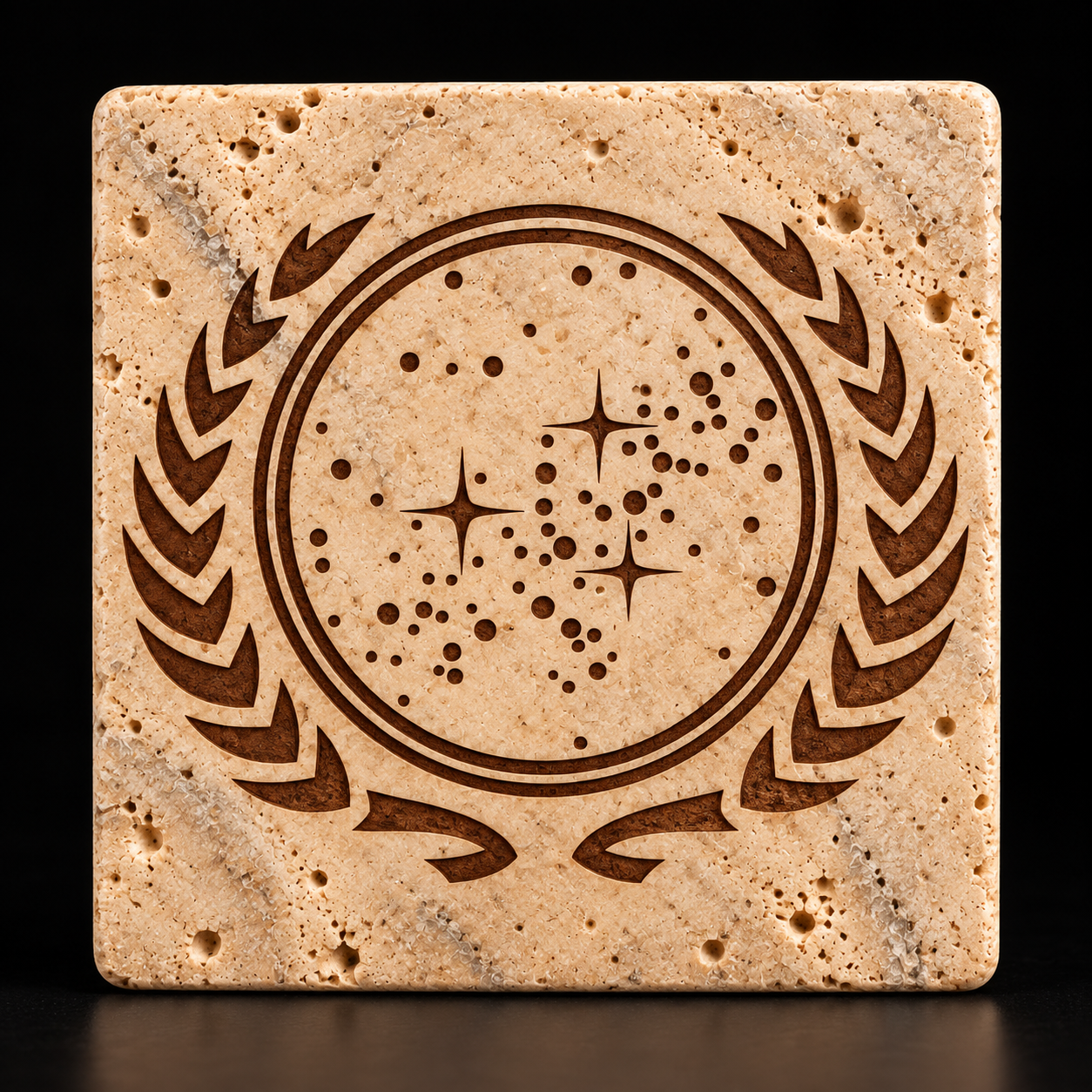 Decorative design engraved on a stone tile