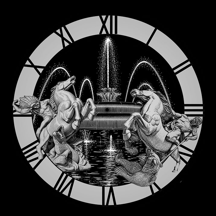 Finished fountain artwork made into a wooden clock