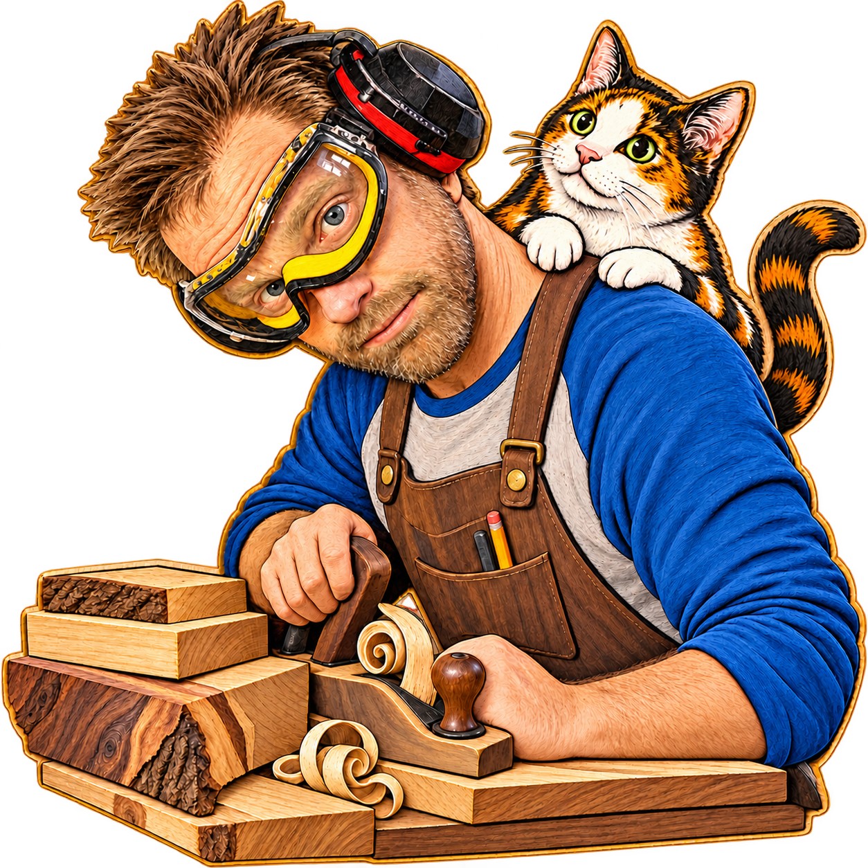 The woodworker joining the Cattywampus cat